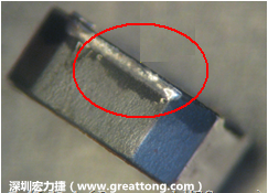 使用錫(Sn)鍍層的電源電感器(Power Inductors)，經(jīng)過推力測(cè)試后，其焊點(diǎn)還保留在零件的端點(diǎn)上，所以推力比較高。