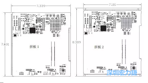 如圖11所示在兩種拼板中PCB單元的邊條位置不同，拼板1中邊條在長邊方向，而拼板2中邊條在短邊方向-深圳宏力捷