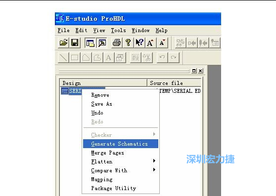 4．右鍵點(diǎn)擊 Serial.EDF 文件，選擇 Generate Schamatics：