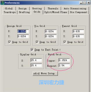  改銅皮的填充網(wǎng)格Global→Design Units，填充方向Drafting→Direction；Hatch Grid中Copper此數(shù)值為大銅箔中所填充的線條中心到中心的距離。